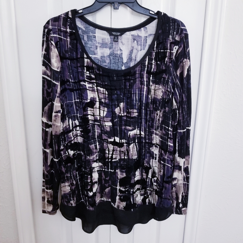 Vera Wang Abstract Multi Print Long Sleeve Blouse